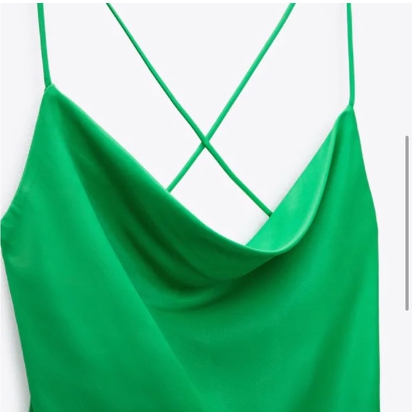 Zara Short Satin Effect Dress Green - Picture 9 of 14